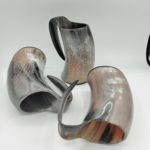 Orginal Rinderhorn Trinkbecher mit Wolf Gravur